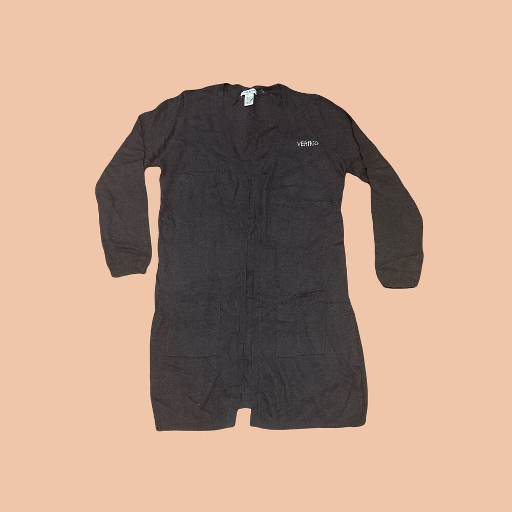 Vertigo SMALL Chocolate Brown Cardigan Light Wool Knit Blend Long Sleeve